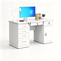 Bureau de travail ergonomique moderne en acier laminé à froid durable de 1600 mm avec tiroirs à verrouillage sécurisé et poignée en alliage d'aluminium, table d'ordinateur de bureau