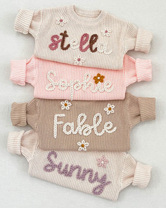 Suéter de bebé de punto grueso con logotipo personalizado, <span class=keywords><strong>jersey</strong></span> de flores bordado hecho a <span class=keywords><strong>mano</strong></span>, ropa de bebé de algodón para niños pequeños, suéter de invierno para niños - Product Image 2
