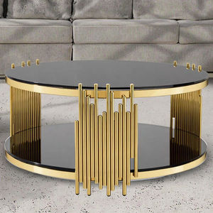 طاولة قهوة عصرية لغرفة المعيشة بقاعدة معدنية ذهبية وسطح زجاجي أسود للمساحات العامة - Product Image 2