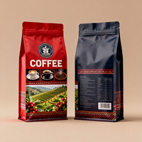 Sachets d'emballage personnalisés en plastique à fond plat carré de 250g et 500g pour café en poudre et grains, avec valve et fermeture éclair