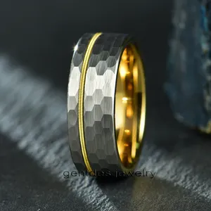 Getdes Jewelry Dropshpping Harmmered 8mm Inlay Gold Guitar String Men Rings Tungsten Ring Wedding Jewelry In Stock