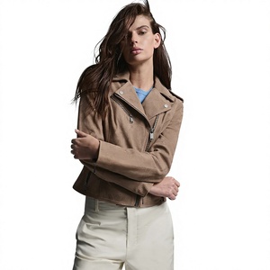 Women's Brown Suede <b>Leather</b> Moto <b>Jacket</b> Available in different color - Product Image 2