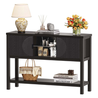 Table console moderne en bois noir avec portes coulissantes cannelées, étagère ouverte, table d'entrée, rangement, couleur et taille personnalisées