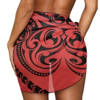 Pareo de Playa Estilo Polinesio Rojo Vintage para Mujer, Cubre Trajes de Baño, Falda Corta Sexy para Bikini