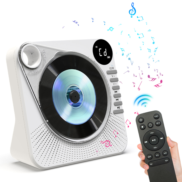 Retro Rotary CD Player Nostalgic Portable Speaker 5W Dual Stereo Speakers Remote Control