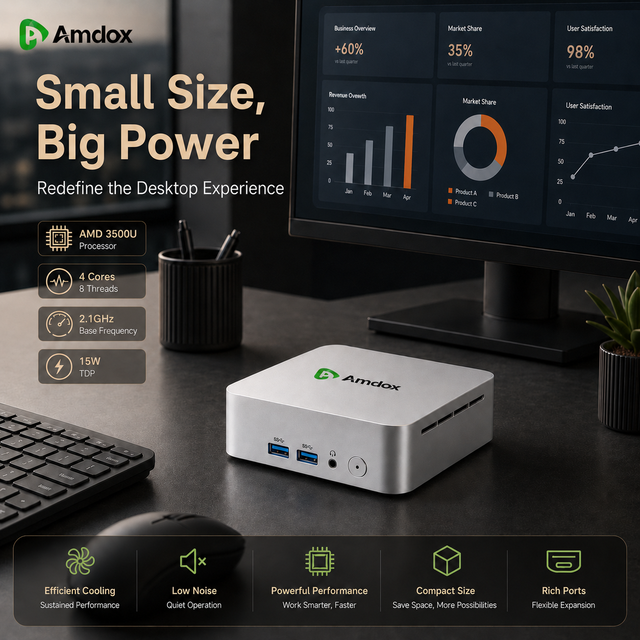 AMD Ryzen 5 3500U Mini PC Quad Core Mini Computer DDR4 SSD WiFi 6 BT 5.0 Windows 11 Dual HDMI Office Business PC