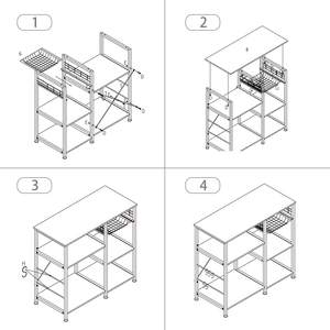 Étagère de cuisine industrielle, bar à café, support <span class=keywords><strong>pour</strong></span> <span class=keywords><strong>micro</strong></span>-ondes, cadre en métal, panier en fil métallique, 5 crochets, <span class=keywords><strong>mini</strong></span>-<span class=keywords><strong>four</strong></span>, épices, ustensiles - Product Image 6