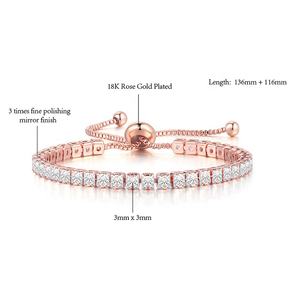 Groothandel Dames Trendy Verstelbare 2,5mm 3mm 4mm Kristal Tennis Ketting Armband Zilver Rosegoud IJzige Zirkoon Verguld Cadeau - Product Image 4