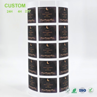 Étiquettes personnalisées en film PP avec encre dorée métallisée sur fond noir mat pour les lignes de sachets et de kits de bain, service d'impression OEM