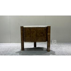 Mid Nightstand Solid Wood Cabinet Bedroom Furniture Irregular Brown Nightstand With <b>White</b> Marble Top Nightstand Furniture - Product Image 2