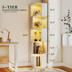 Modern Wood Display <strong>Shelf</strong> | Storage Bookcase with <strong>Corner</strong> Rack, Wall Mounted Shelving <strong>Unit</strong> - Product Image 2
