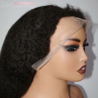 Perruques longues brésiliennes en cheveux humains naturels, 13x4, raides et bouclées, avec dentelle frontale, pour femmes, texture Yaki Remy, dentelle transparente, densité 300%