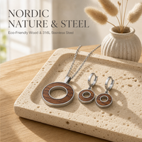 Parure de bijoux en bois argenté pour femme, collier et boucles d'oreilles cercle ouvert en acier inoxydable 316L, plusieurs options de bois, cadeau pour elle, OEM