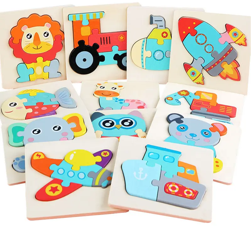 New Arrival Wooden Children 3D Cartoon Animal DIY Jigsaw Puzzle Educational Intelligence Exercises Toys For Toddler