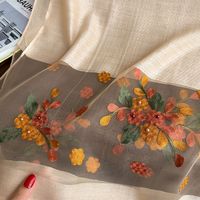 Châle élégant pour femme musulmane, long, en gaze de polyester, anti-UV, orné de perles, broderie simulée fleur de bégonia, coupe-vent et léger