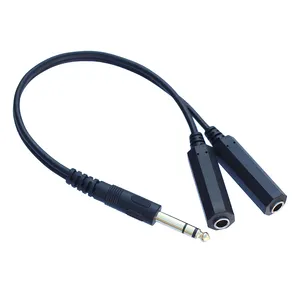 Groothandel 6.5mm male kabel-6.5 Mm Male Naar 2 6.35 Mm Vrouwelijke Adapter Kabel 1/4 6.35 Mm Plug Naar Dual 6.35 Mm Jack Y splitter Stereo Audio Cord