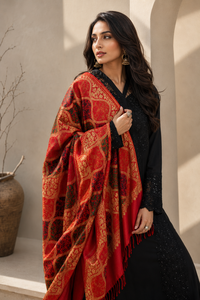 Women <b>Red</b> Embroidered Floral Pattern European American Winter <b>Scarf</b> Shawl Long Fringe Soft Warm Breathable Durable Reversible - Product Image 2