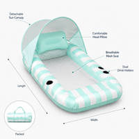 Chaise longue gonflable pour piscine avec auvent pour adultes, flotteur pare-soleil en PVC avec porte-gobelets, marque privée pour complexe hôtelier