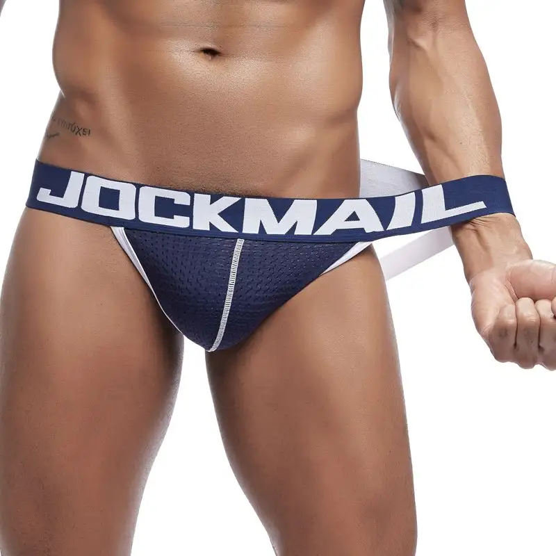 JOCKMAIL-suspensorio Gay de malla transpirable para hombre, cadena erótica, bragas blancas de cintura baja, bikini sexy, ropa interior