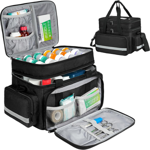 Sac de voyage pour médicaments, bouteilles, vitamines, médicaments, double compartiment, avec fermetures éclair verrouillables et bandoulière - Product Image 1
