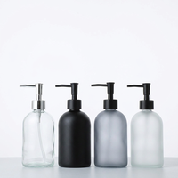 Distributeur de savon liquide en verre dépoli/gris/noir avec logo personnalisé, flacon rond en verre pour désinfectant pour les mains, faible MOQ avec pompe