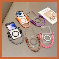 Funda de Lujo para Samsung Z Flip 8, Doble Color, Marco de PC TPU TPE, Carga Magnética, Parte Trasera Transparente, Correa de Muñeca