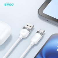 BWOO 3A kabel pengisian daya USB A ke Tipe C kustom TPE kabel Data putih pengisi daya Cepat Ponsel