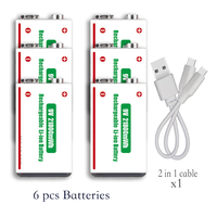 Batterie lithium-ion 9V 2420mAh rechargeable par micro USB C, capacité totale 2420mAh, batterie lithium-ion 9V