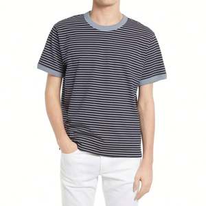 Camiseta de Hombre con Rayas Horizontales y Cuello Redondo en Contraste, Personalizada con Logotipo, 100% Algodón, Secado Rápido, Venta al Por Mayor 2026 - Product Image 2