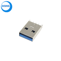 Conector USB 3,0 tipo A macho dividido macho A macho enchufe Vertical de 180 grados DIP núcleo de goma azul