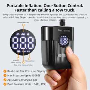 <span class=keywords><strong>Pompe</strong></span> à vélo électrique WEST BIKING rechargeable à gonflage rapide avec manomètre, valve Presta et Schrader, gonfleur automatique pour pneus et ballons - Product Image 2