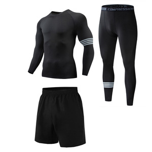 Completo Sportivo da <span class=keywords><strong>Uomo</strong></span> 3 Pezzi: Maglia, Pantaloni e Pantaloncini Traspiranti ad Asciugatura Rapida per <span class=keywords><strong>Fitness</strong></span> e Corsa - Product Image 2