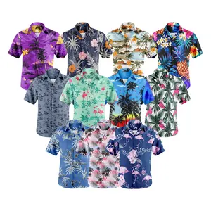 Zomer Custom Logo Afdrukken Hawaiian Knoop Shirt Vrouwen Hawaiian Shirt Aloha Korte Mouw Heren Shirts