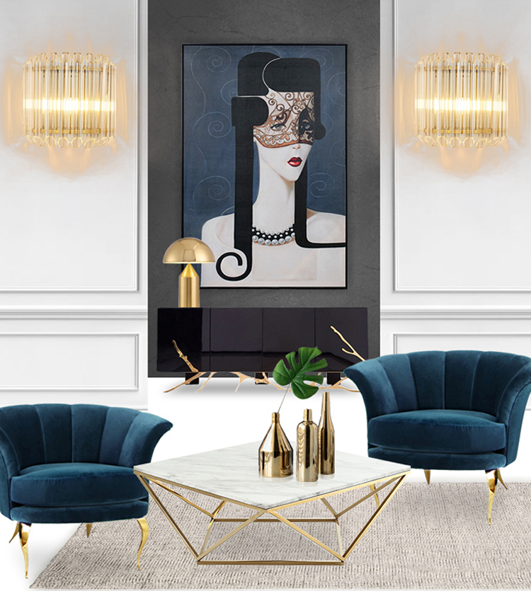Luxury classic modern living room decorative led crystal glass wall light external hang wall lights