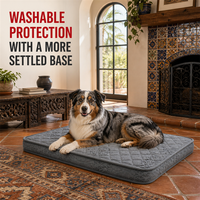 Matelas orthopédique pour chien avec housse lavable et base antidérapante, lit pour animaux de compagnie matelassé gris pour sols durs