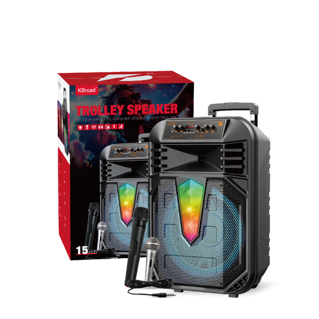 Cost-effective Trolley Bt Speaker Wireless Portable Outdoor Speaker 15 Inch Speaker Karaoke System With Wired Microphone