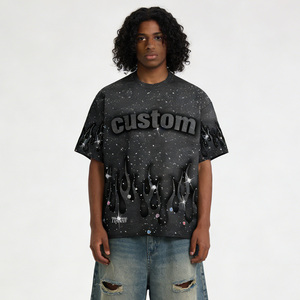 T-shirt <span class=keywords><strong>Homme</strong></span> Streetwear à Séchage Rapide avec <span class=keywords><strong>Strass</strong></span>, Manches Courtes Scintillantes Personnalisées, Coupe Ample Rétro pour l'Été - Product Image 1