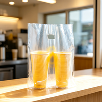 Sac en plastique transparent avec poignée découpée, impression de logo personnalisé, pour emballage à emporter de thé au lait, jus, café