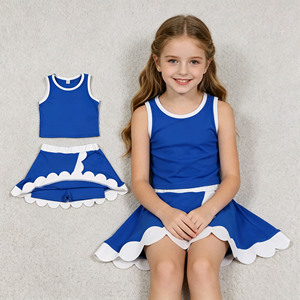 Vêtements de sport RTS, jupes-shorts décontractées pour petites filles, couleur unie, bord festonné, doublure, tenues de yoga pour sœurs - Product Image 4