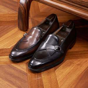 Mens Genuine Leather Monk Strap <b>Shoes</b> British Style Buckle Loafers <b>Height</b> <b>Increasing</b> Waterproof Casual Footwear for Autumn - Product Image 6