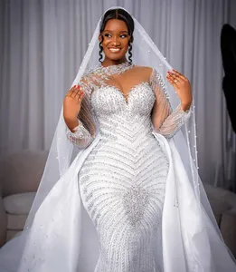 Plus Size Bridal Gowns <strong>with</strong> Detachable Train Bride Beaded Wedding <strong>Dress</strong> <strong>Pearls</strong> 2 in 1 Wedding-gown-<strong>dress</strong> Vestido De Novia Blanco - Product Image 2