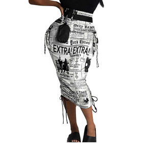 Abito Tubino Aderente da Donna con Stampa Mimetica Giornale, Gonna Lunga con Tasche per Primavera e Autunno - Product Image 5