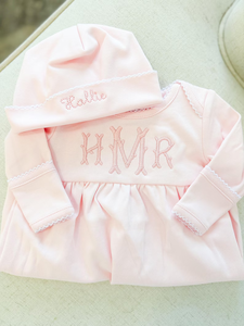 <span class=keywords><strong>Set</strong></span> di <span class=keywords><strong>Vestiti</strong></span> per Neonati con Monogramma, 100% Cotone, Bordo Picot, Camicia a Maniche Lunghe, Outfit per il Ritorno a Casa e per l'Ospedale - Product Image 2