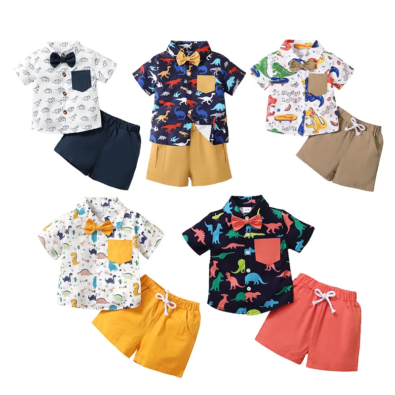 Jongenskleding Set Korte Mouwen Heren Outfits Kleding Kid Party Shirt Top + Bretels Korte Broek Baby Formeel Pak