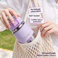 COOLIS Botol Air Kaca dengan Tutup Pop Up 380ml Cangkir Teh Borosilikat Tinggi dengan Sarung Kulit Tahan Bocor Cangkir Minum Portabel