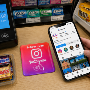 สติกเกอร์ NFC ขนาด 3.93 นิ้ว (10 ซม.) แบบกันน้ำ ลายวงกลม พร้อมข้อความ Follow Us on Instagram - Product Image 1