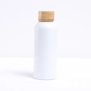 מבודד נירוסטה מים בקבוק צר פה עם שונה מכסה במבוק עץ מכסה גומי רך צבעוני מותאם אישית לוגו 500ml 75