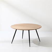 Vente en Gros de Meubles de Maison Design Nordique Moderne de Salon en Bois Naturel Placage de Chêne Table Basse Ronde avec Pieds en Métal