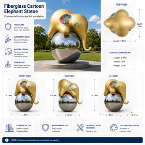 Scultura Moderna di Elefante in Fibra di Vetro Dipinta a Mano con Base a Sfera Lucida a Specchio per Arredamento di Lusso Interno/Esterno - Product Image 4