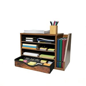 Caja de almacenamiento de escritorio de madera de 4 capas con cajones, organizador de oficina para papelería, libros y artículos diversos - Product Image 5